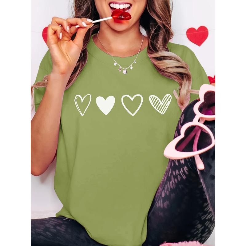 European Size Women's Short Sleeve Blouse, Minimalist Love Print, Soft Stretch Crew Neck, Breathable Casual Top, S-XXL