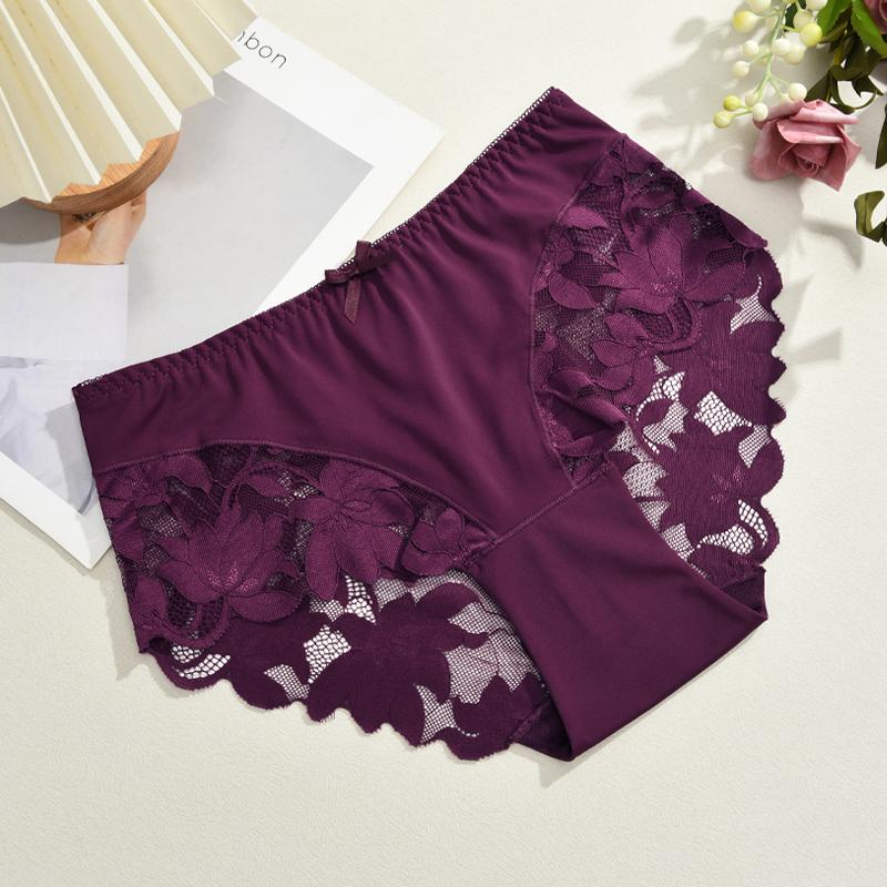 S-XXL Women Lace Panties Patchwork Seamless Underwear Sexy Luxury Hollow Out Solid Briefs Girls' Mid Rise Breathable Lingerie