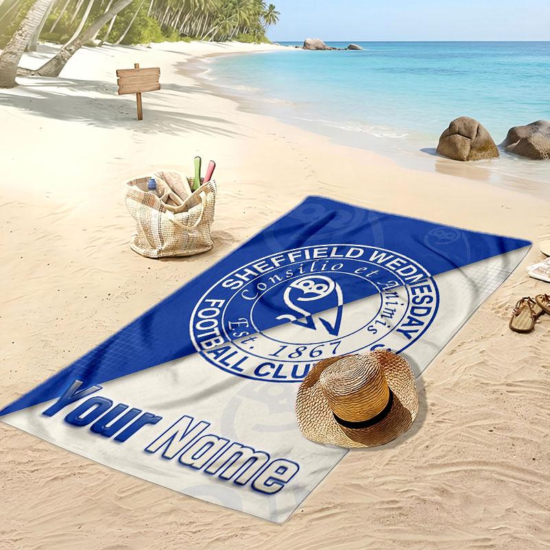 Sheffield Wednesday FC Kişiselleştirilmiş Baskılı Plaj Havlusu Futbol Logosu Destek Özel İsim Metni Emici Havlu Spor Seyahat Özel Hediye İçin