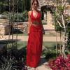 Sexy V-Neck Ruffle Halter Tie Long Dress Two-Piece Set for Women