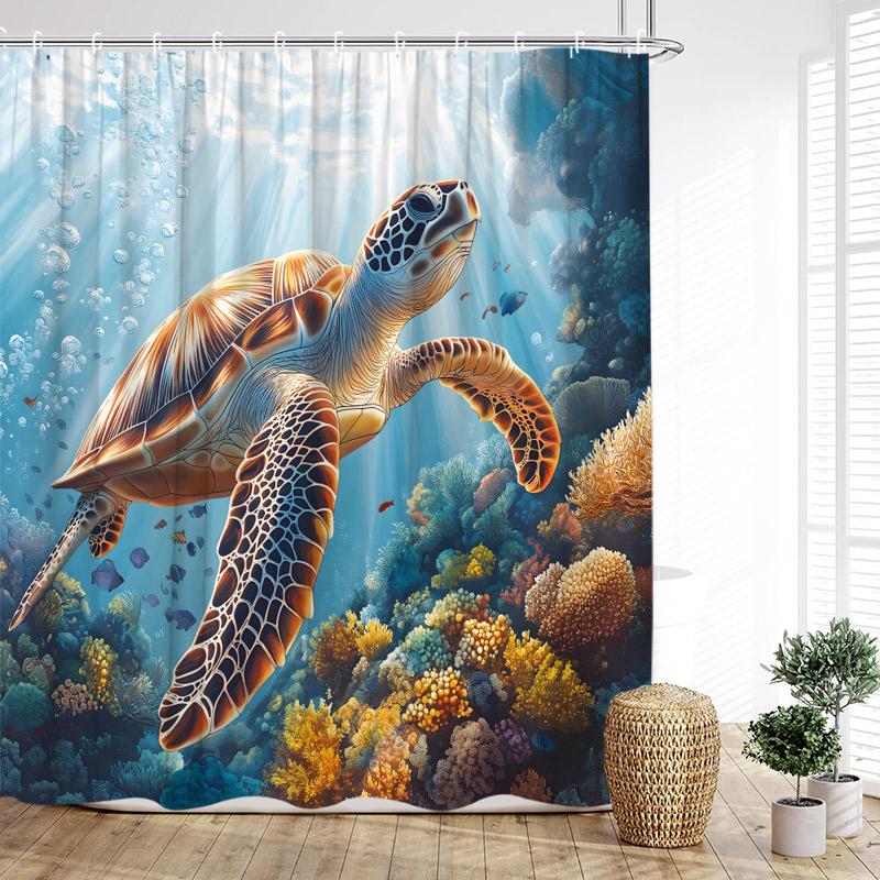 Beach Floral Conch Shower Curtains Watercolour Roses Flowers Starfish Seashells Ocean Waves Scenery Cloth Bathroom Curtain Decor