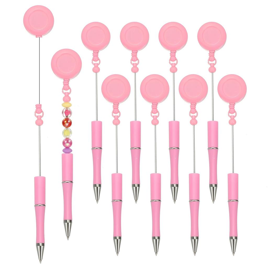 PATIKIL 10pcs Beaded Pens Retractable Badge Reel Beaded Pens Bulk Beaded Ballpoint Pens Black Ink for DIY Making Office Worker Waitress Writing