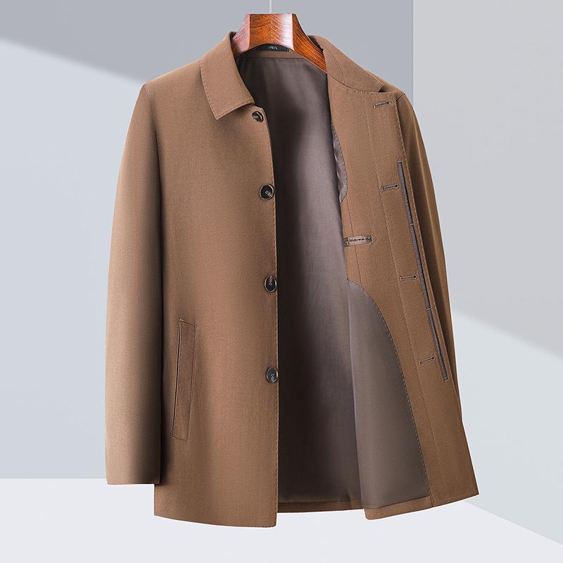 Men's Autumn Wool Button-up Jacket - Dad Style Lapel, Business Outerwear for Middle-aged & Elderly