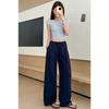 Women's High Rise Drawstring Loose Linen Wide Leg Pants Lightweight Casual Straight Trousers Solid Breathable Bottoms For Summer