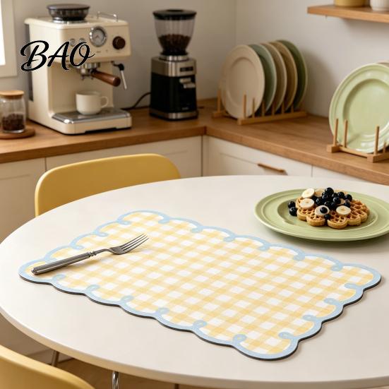 Water Absorbent Dry Mat Diatomite Plaid Placemat with Wavy Edge, Heat Resistant Non-slip Table Mat, Quick Drying for Kitchen Counter