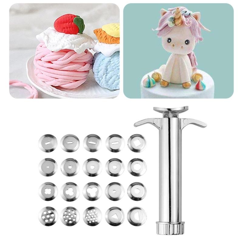 Clay Press Clay Extruder Fondant Press with 20 Tips Cake Decorating Tool Set Sugar Pastes Extruder Rotary Mold Tool Set