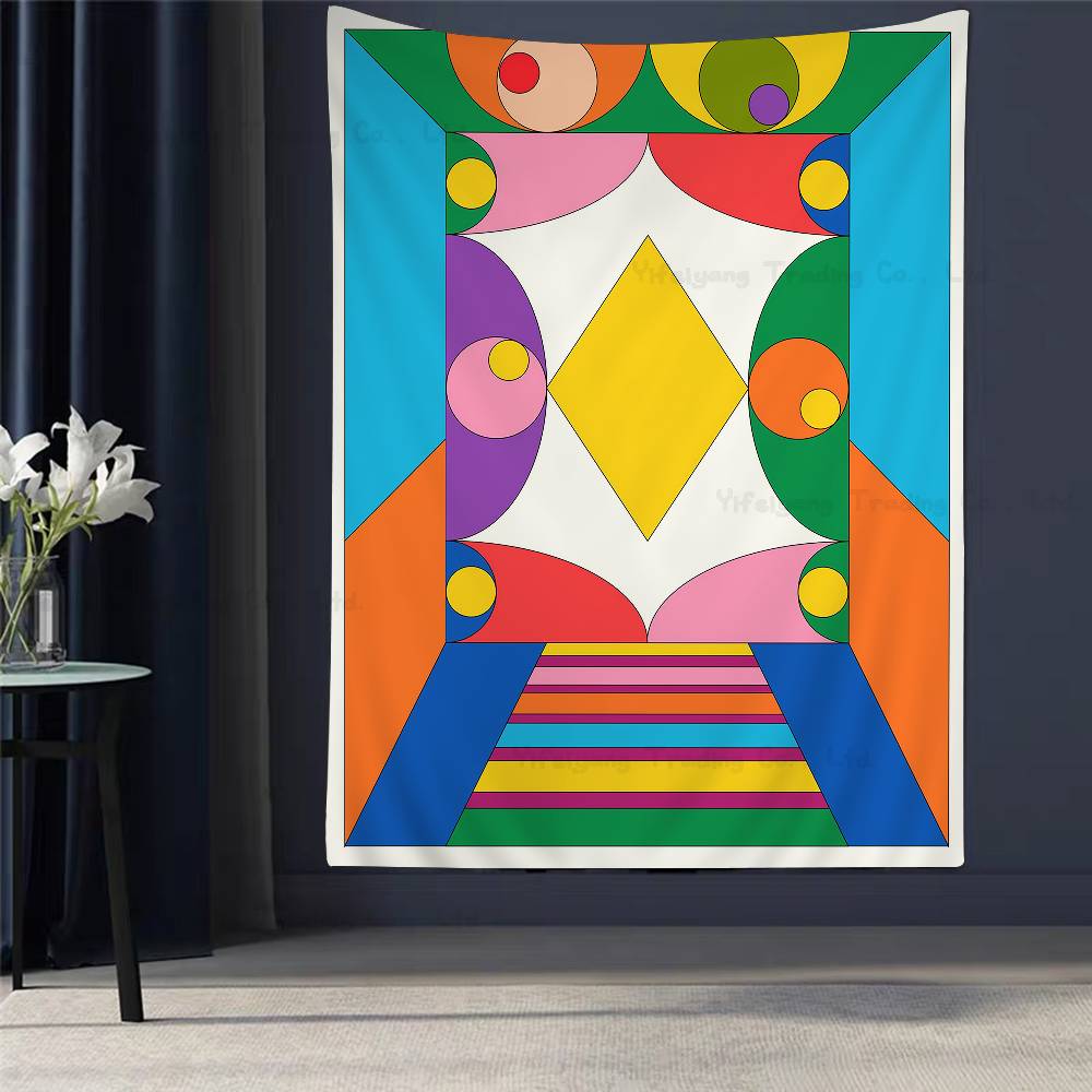 Buntes Geometrisches Gemälde Gedruckt Großer Wandteppich Indischer Buddha Wanddekoration Hexerei Bohemian Hippie Dekor Decke