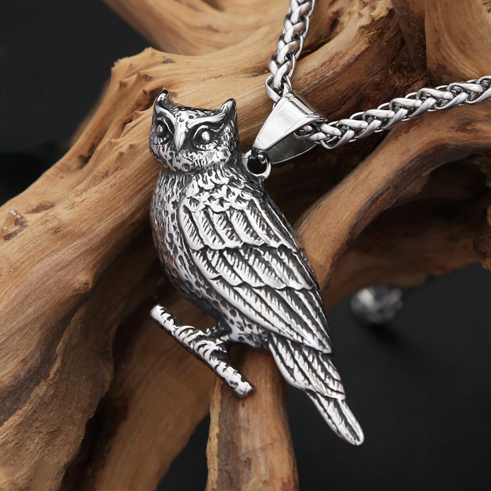 Vintage Vikings Owl Pendant Necklace For Men Women Stainless Steel Amulet Animal Necklaces Nordic Jewelry Dropshipping
