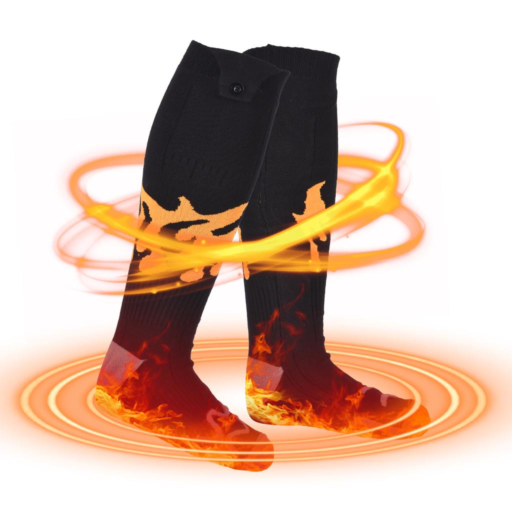 Rechargeable Heated Socks for Men Women Flame Pattern 5V 5000mAh Battery Powered Cold Weather