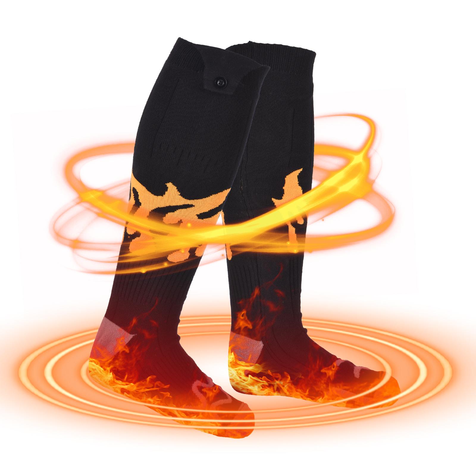

Перезаряжаемые носки с подогревом для мужчин и женщин с пламенным узором 5 В 5000 мАч на батарейках для холодной погоды чёрный
