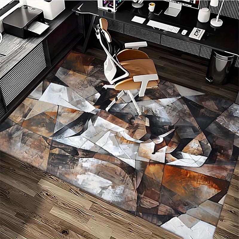 1pc Abstract Cubist Chair Mat - Office Desk Rug with Picasso-Inspired Geometric Design, Non-Slip Carpet for Home or Workplace Decor, Suitable for All