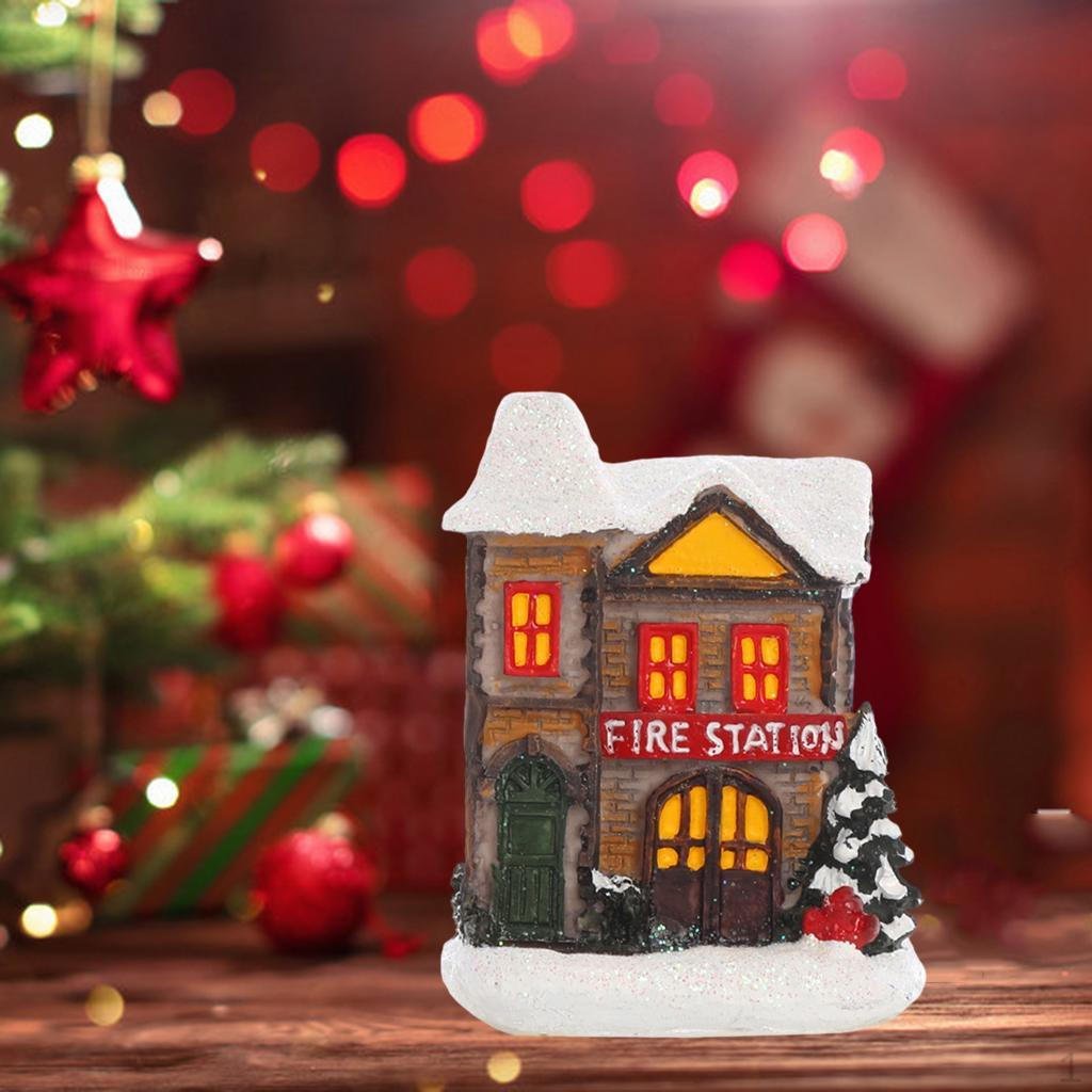 

House Decoration LED Lights Christmas Town Scene Desktop Ornaments Figurines Buildings Battery Two-story House