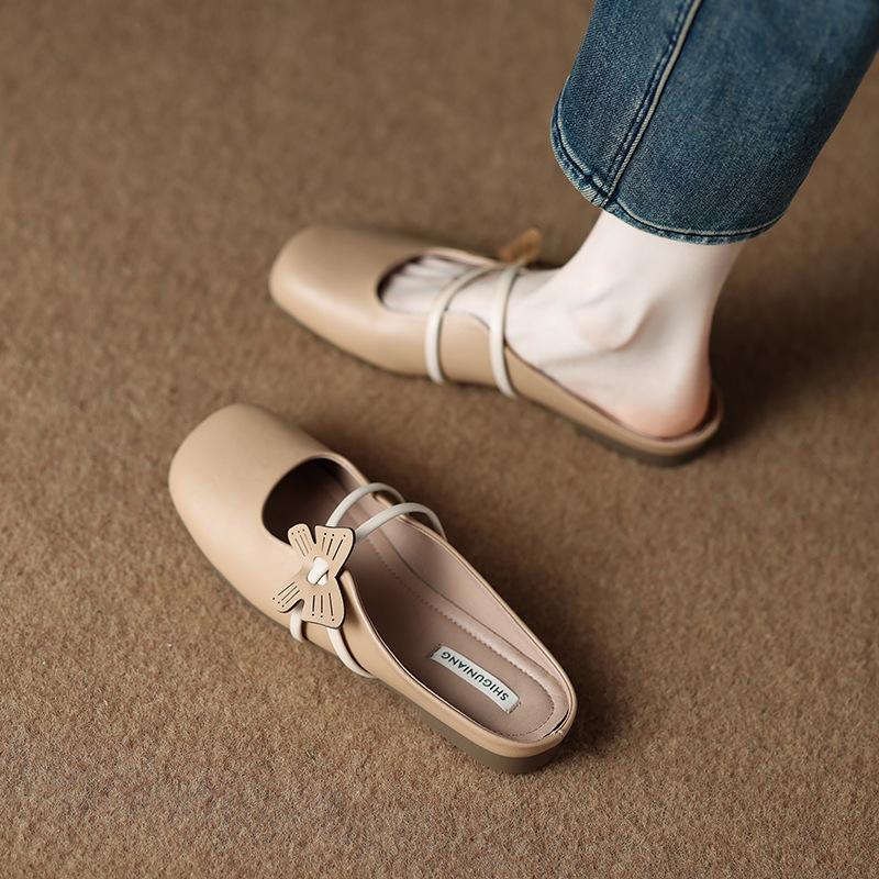 205-5 Super fire gentle Mary Jane bag head half slippers women's 2025 new grandma flat shoes