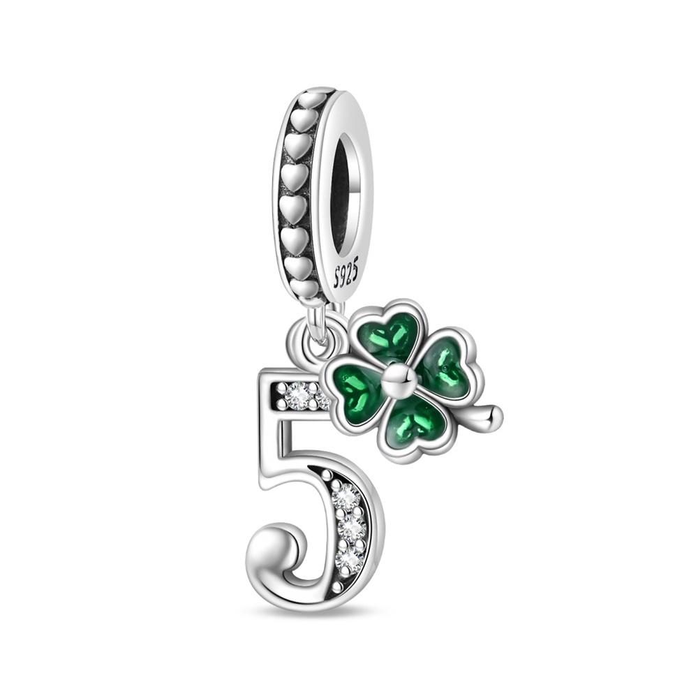 Four-leaf Clover Series Copper Metal Green Clover Plant Horseshoe Number Charm Bead Component Compatible With Do It Yourself Bracelet High Quality