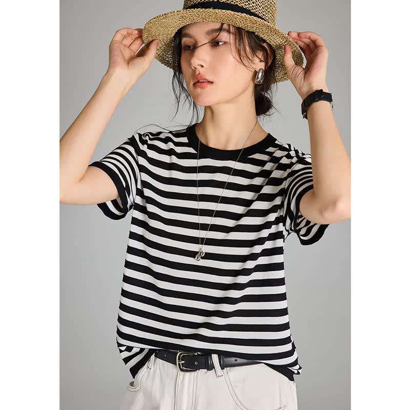 Women's Tencel Silk Blend Classic Striped T-Shirt