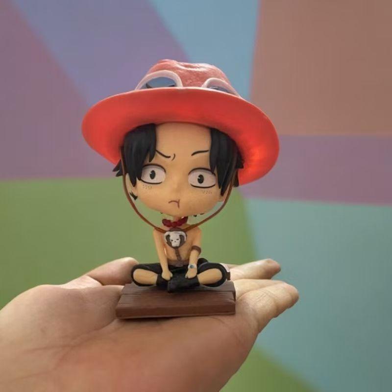 

15cm One Piece Anime Q Version Sitting Posture Ace Action Figure Statue Model PVC Car Decoration Child Birthday Toy Gift
