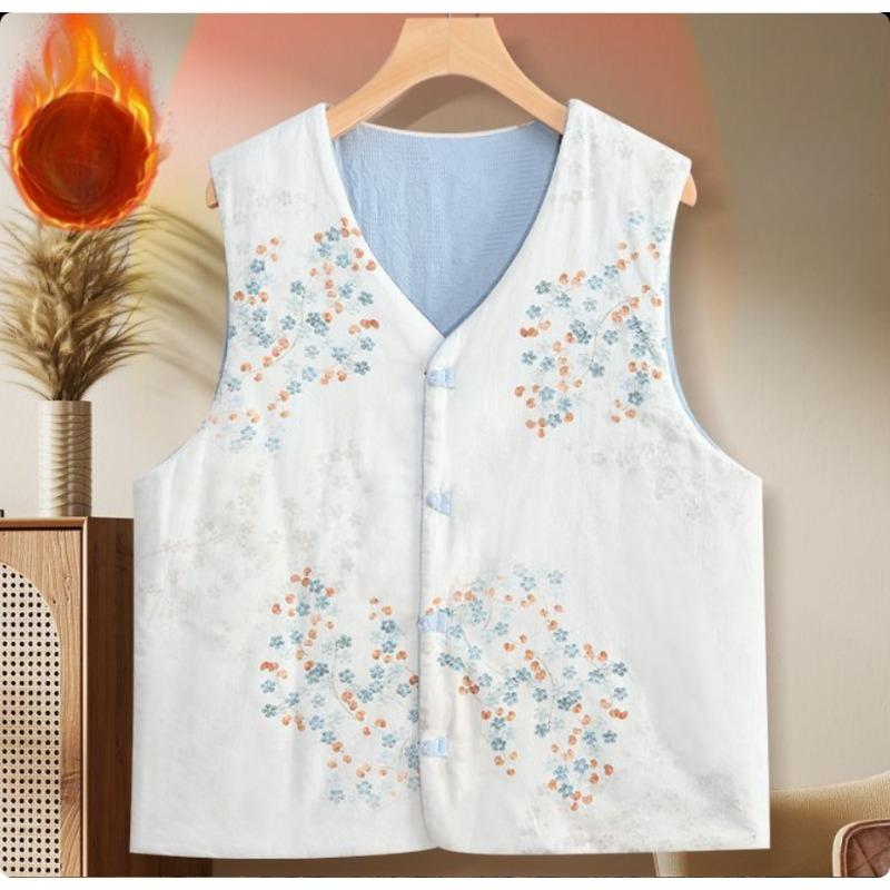 Women's Chinese Style Reversible Sleeveless Vest Cotton Padded Warm Coat Plus Size