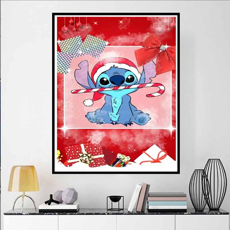Disney Diamantmalerei Lilo & Stitch Weihnachtsthema Romantisches Kunstwerk Diamantmosaik Kreuzstich Diamantverziert Raumdekoration Geschenk