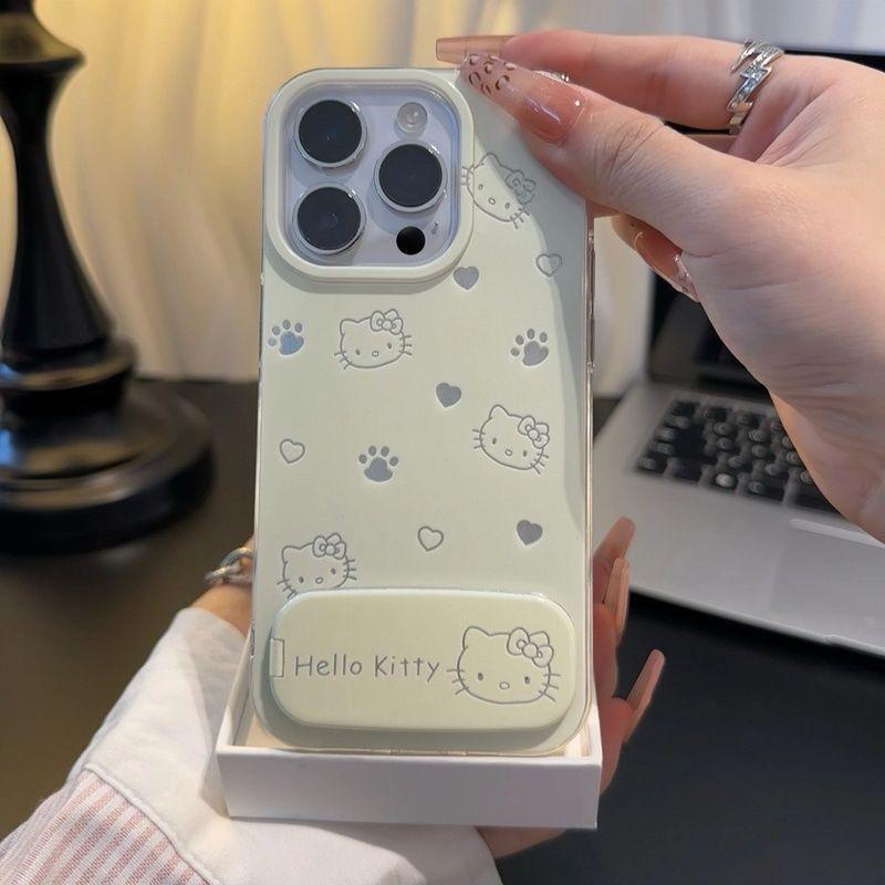 Cute KT Cat Suitable for Apple 16 Mobile Phone Case IPhone 15pro Protective Case 14 Large Hole 13pro Mirror Bracket