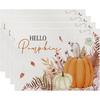 ONFAON Fall Decorations for Home,Fall Placemats Set of 4,Orange Hello Pumpkin Leaves Washable Table Dinner Mats for Autumn Farmhouse Home Kitchen