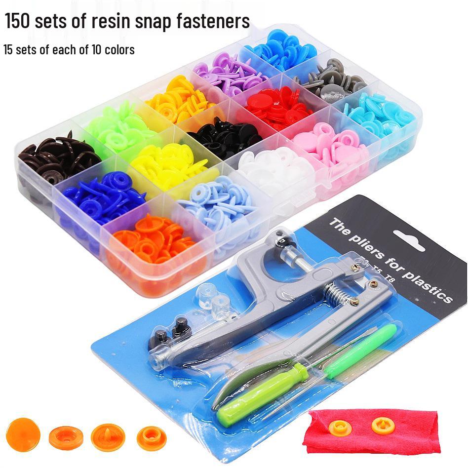 15-Color Resin Snap Fasteners & T5 Tool Set: Multicolored Plastic Buttons for Baby and Children Projects