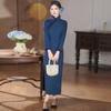 Blue Winter Clothing, Velvet and Thickened National Style, New Chinese Long-sleeved Improved Cheongsam, Women's Retro Slim Waist, Winter