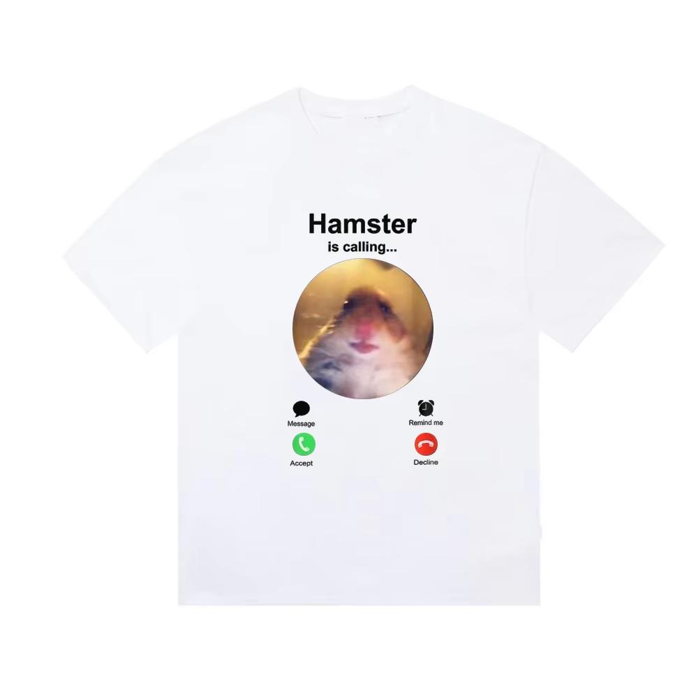 Hamster Is Calling Funny Meme Shirt Meme Hamster Staring Tshirt Front Camera Hamster Calling Hamst Unisex Women Short Sleeves
