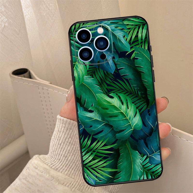 Tropical Leaf Pattern Phone Case For iPhone 16 15 14 13 11 12 17 Pro Max mini 15 16 Plus 16e 17 Air Cover Coque