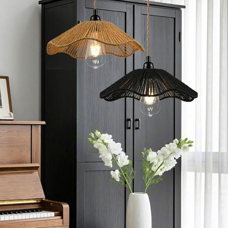 Rope Woven Lampshade Chandelier Cover Natural Handmade Rattan Light Shade for Living Room Cafe Decor