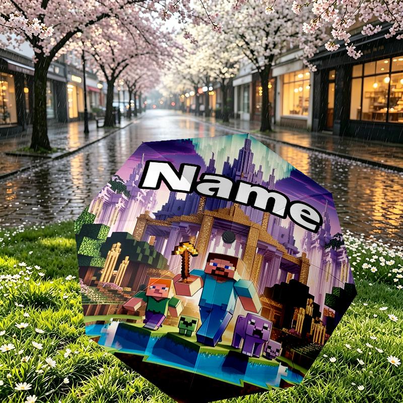 Custom Name Personalized Gamer Craft Print Umbrella, Auto Open Close, 8‑Rib Sturdy Frame, Commute Camping Hiking Use, Birthday Gift