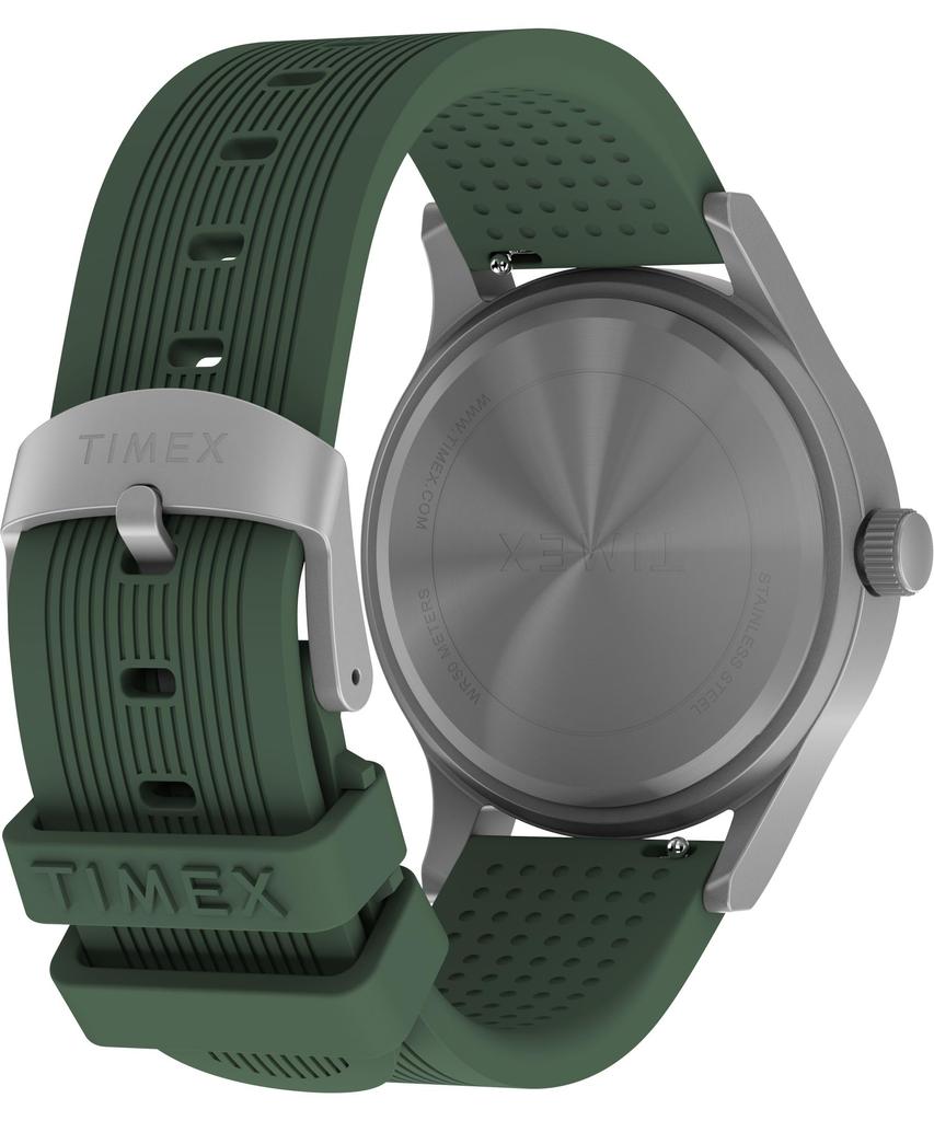 Timex Men's Expedition Scout 40mm Watch - Black case and dial with olive leather slip-through strap, Green/Natural/IP Steel. , field.