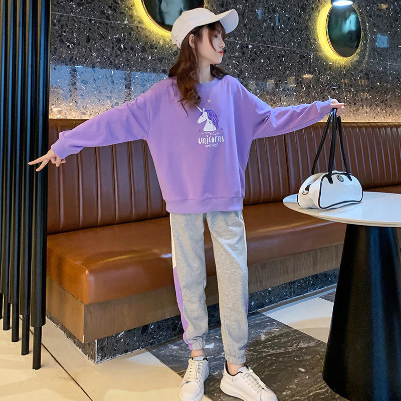 Girls' Spring Suits, Western Style, Fashionable, Big Children's Spring and Autumn Sports and Leisure Children's Sweaters, Two-piece Suit