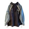 Oversized Sweatshirts for Women Patchwork Denim Streetwear Y2k Tops Ropa Mujer Hooded Contrast Color Vintage Hoodies