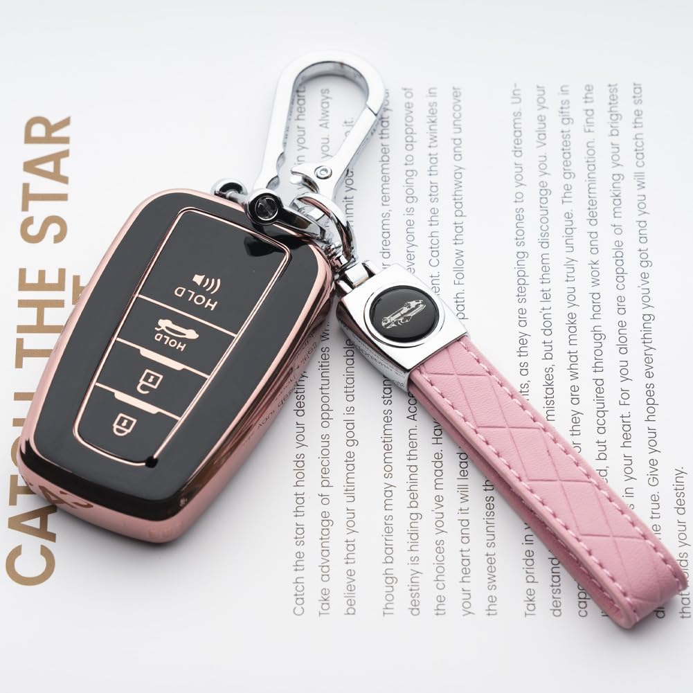 Key Fob Cover with Keychain Fit for Toyota - Highlander Corolla Prius 2018-2024 RAV4 Camry Avalon C-HR GT86 Smart Key