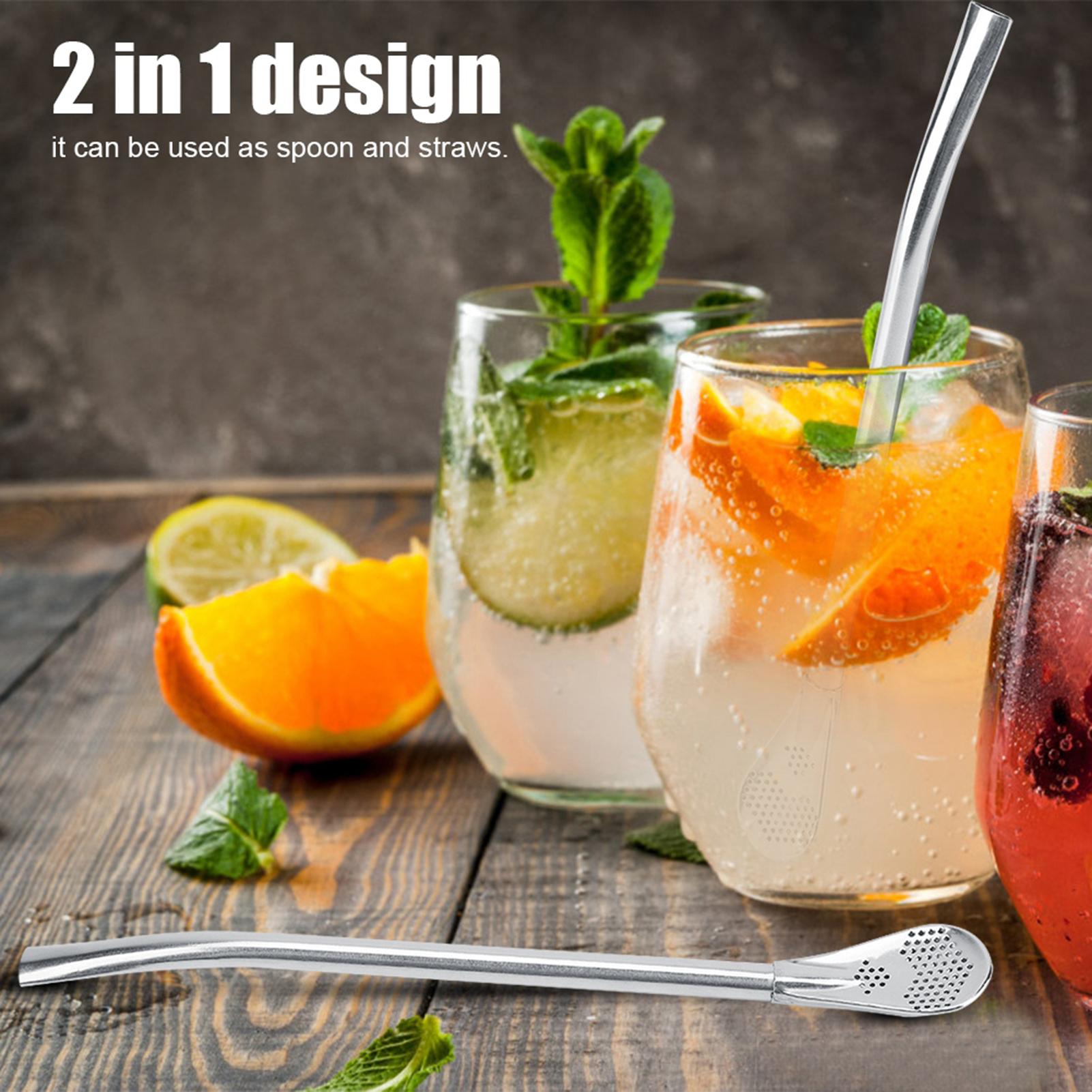 

Stainless Steel Metal Drinking Straw Spoon Resuable Washable Cocktail Spoons L