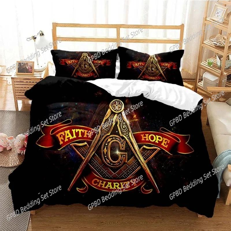 Comforter Masonic Freemason Illuminati Bedding Set 3D Printed Suitable For Bedroom Kids Home Textile