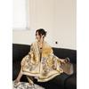 Elegant White Rose Print Thick Faux Cashmere Versatile Scarf For Women