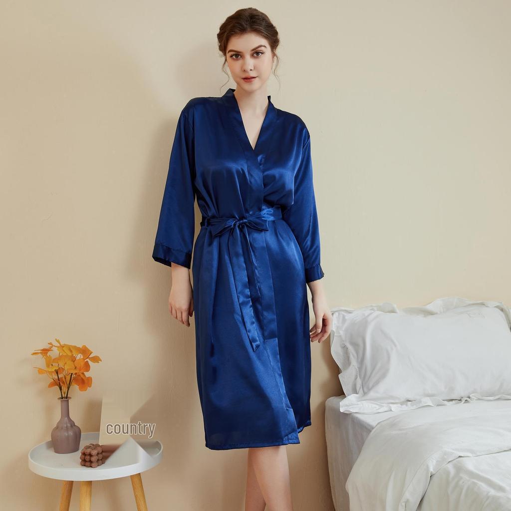 Satin Damen Frühling/Sommer Morgenmantel: Leichter Luxus, Kühlung, Neun-Ärmel-Pyjama und Bademantel