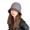 Autumn and Winter New Hats Women's Fashion Checkerboard Knitted Hats Versatile Wool Bucket Hats Show Washbasin Hats