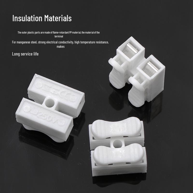 White Quick Wire Connectors for LED Ceiling Lights, 2-Position Self-Locking Terminal Blocks