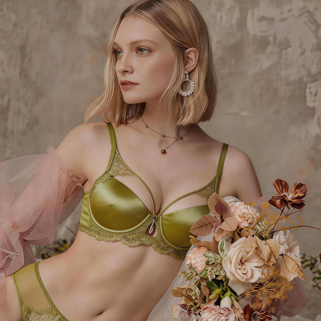 Französisches Sexy Glattes Nahtloses Ausgeschnittenes BH-Set, Push-Up Dessous-Set, Verbessert die Brustform & Sammelt Seitenfett für Frauen