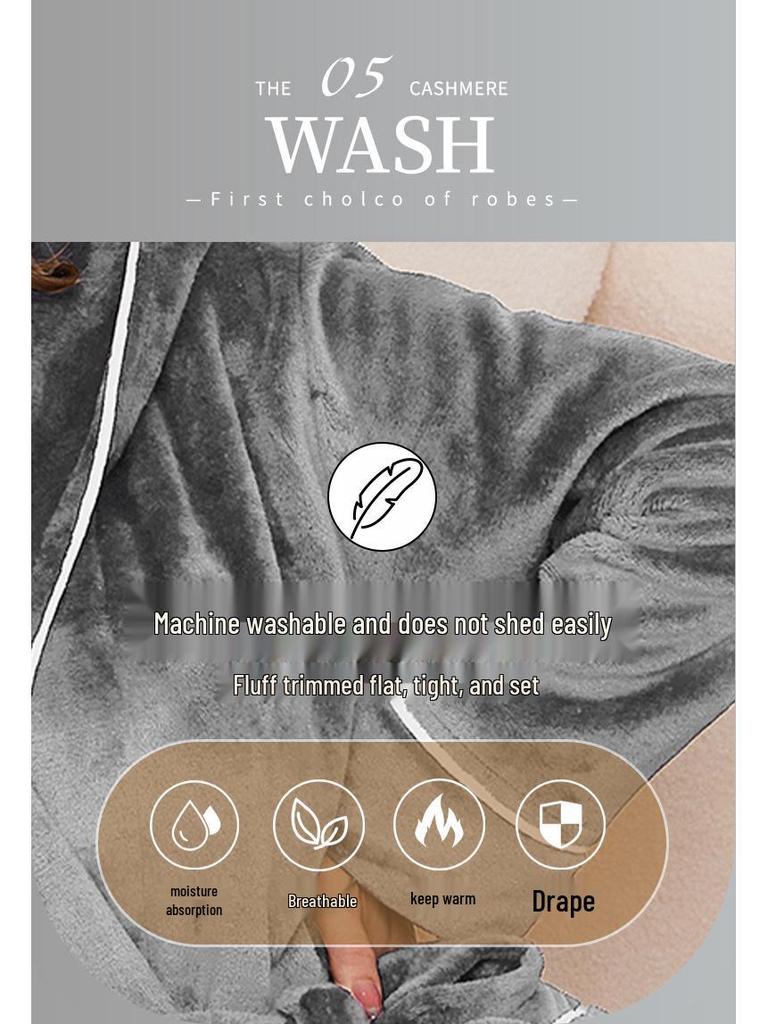 Unisex Hooded Flannel Bathrobes - Extra-Long, Plus-Size, Perfect for Autumn & Winter Lounging