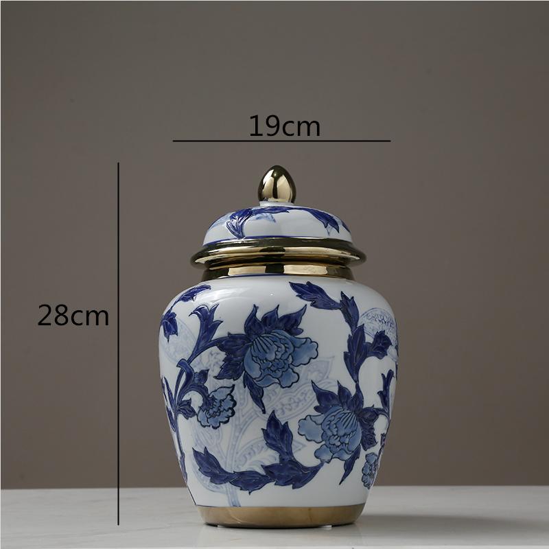 Creative Ceramics Chinese Retro Storage Tank Vase with Cover Crafts Decoration Tea Jar Candy Storage Jar Modern Home Decoration