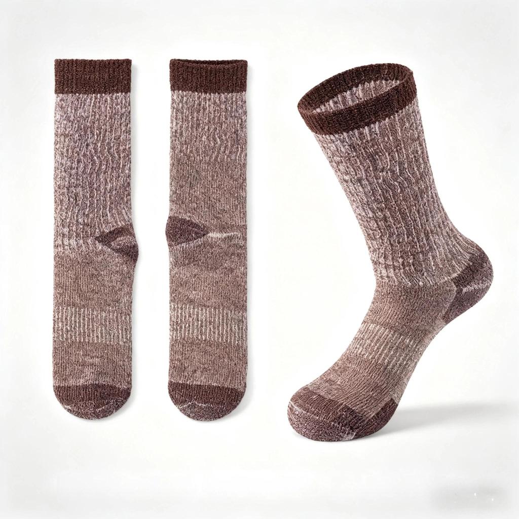 Merino Wool Socks Thick Warm Mid-Calf Socks Non-Slip Anti-Odor Terry Socks for Outdoor Hiking Skiing