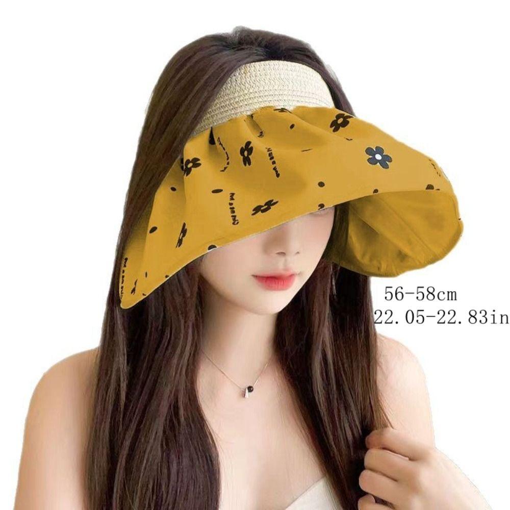 UV Protection Women Sunhat Big Brim Empty Top Hat Outdoor Beach Cap Bucket Hat  Girls