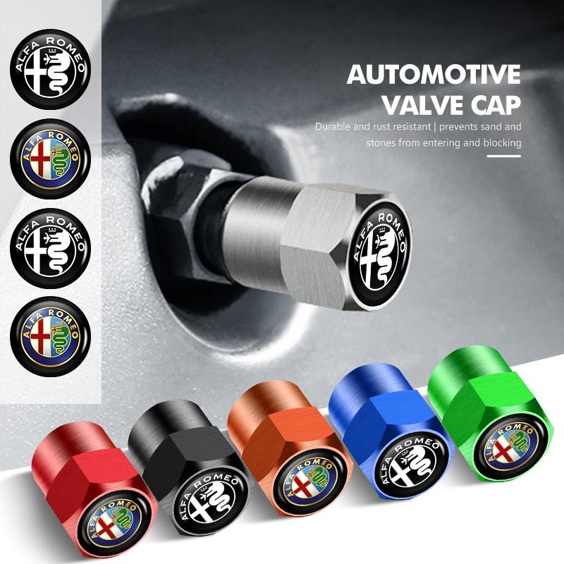 2026 Hot Alfa Romeo 4pcs Car Wheel Tire Valve Caps Stem Case With Logo Car Styling For Alfa Romeo GT Stelvio F1 Brera Volante To rvcr43