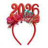 Hair Hoop 2026 Shiny Sequin Headband Elastic Festive Hairband with Plush Ribbons Colorful New Year Party Accessory