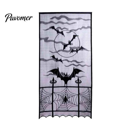 Dark Halloween Decorations Door Curtain, Lace Spider Web Fireplace Cover, Scary Skeleton Witch Sexy Table Cover Bat Print Window Drapes for