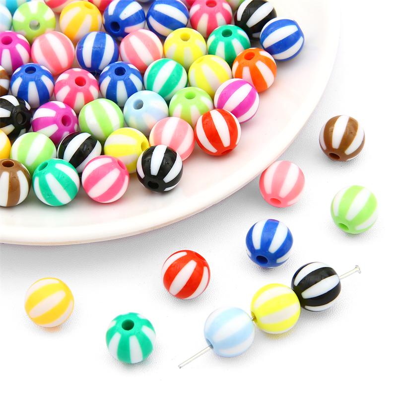 

10шт акриловые бусины цветные шарики свободные бусины-разделители для изготовления ювелирных изделий своими руками stripe разноцветный