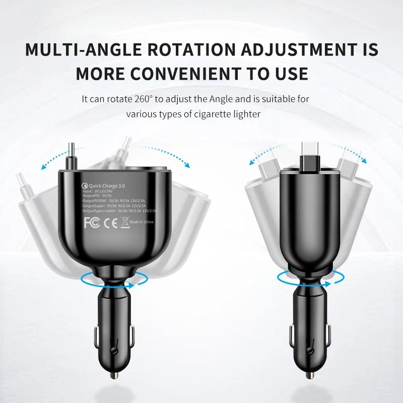 5 In 1 PD 30W Super Fast Charging Socket Car Charger 4 Ports USB Type C Fast Charging for IPhone 16 15 Xiaomi Samsung